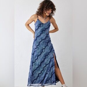 UO Urban Outfitters Mesh Blue Floral Paisley Midi Maxi Dress Bungi cord straps
